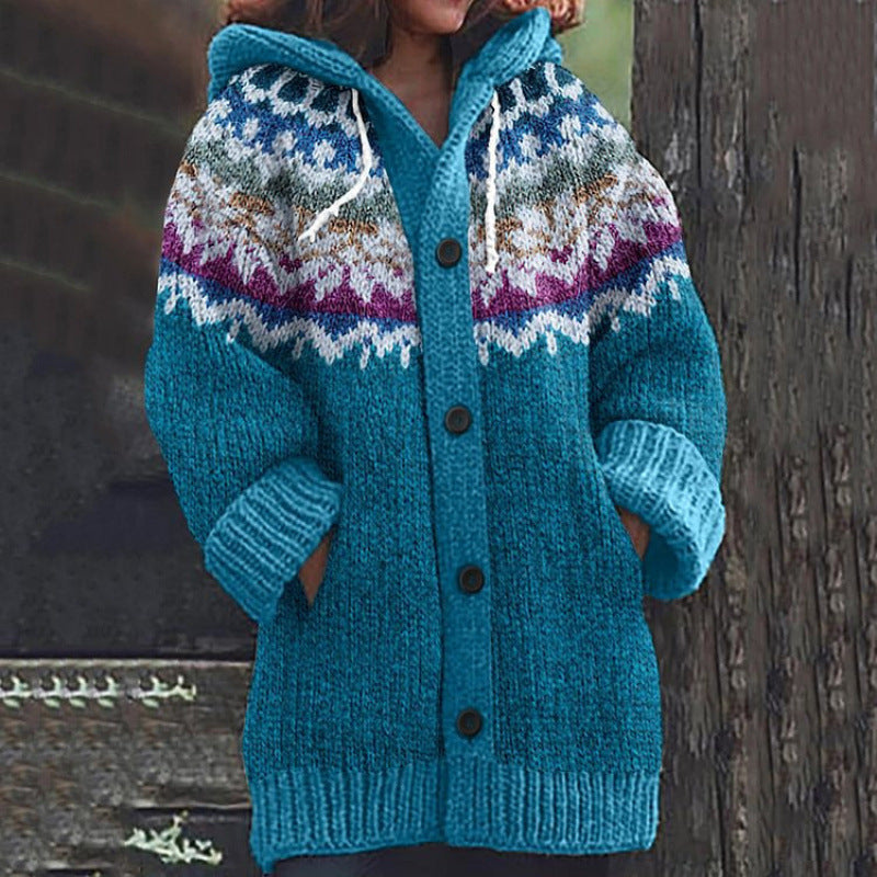 ⭐ Zľava 50% 🔥 ✨ Nový dámsky pletený kardigan s geometrickým vzorom a kapucňou