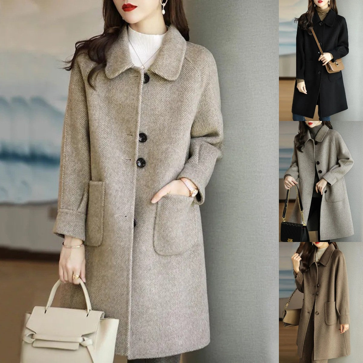 🔥🌸🔥Nowa wełniana kurtka grubszą na jesień/zimę 2025, średniej długości, slim fit