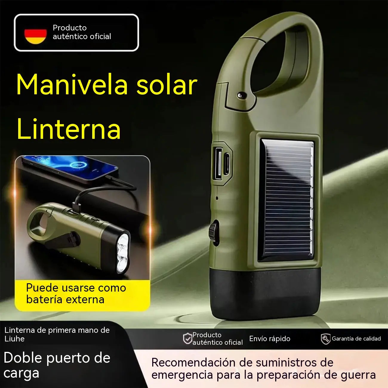 【50% de descuento 🔥】⚡Linterna de panel solar con carga manual: ¡generador portátil ideal para emergencias y aventuras!