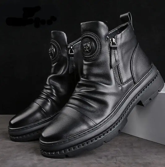 🔥😎💥【39-44】 Nowe brytyjskie skórzane wysokie buty męskie z grubą podeszwą