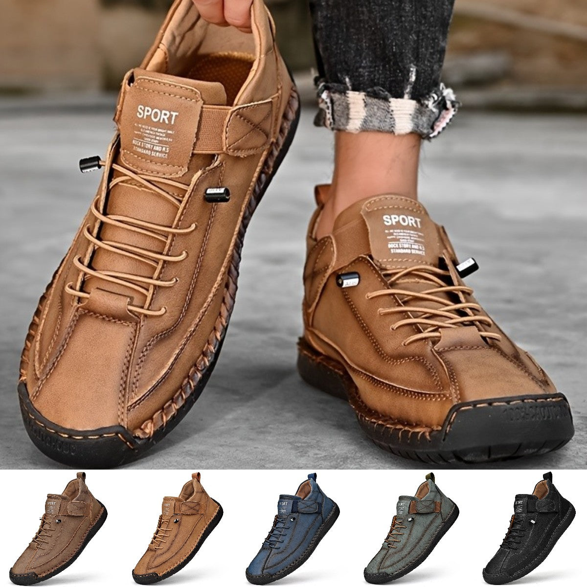 【38-48】2025Casual obuwie męskie na co dzień, robocze, outdoorowe, szyte buty