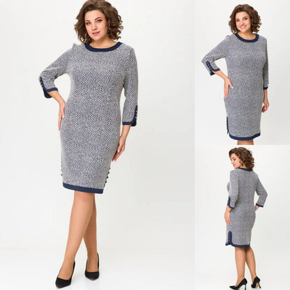 🔥🌈【S-5XL】✨⛄2025 Nowa, wysokiej jakości elegancka srebrna sukienka retro o dopasowanym kroju, idealna na jesień i zimę