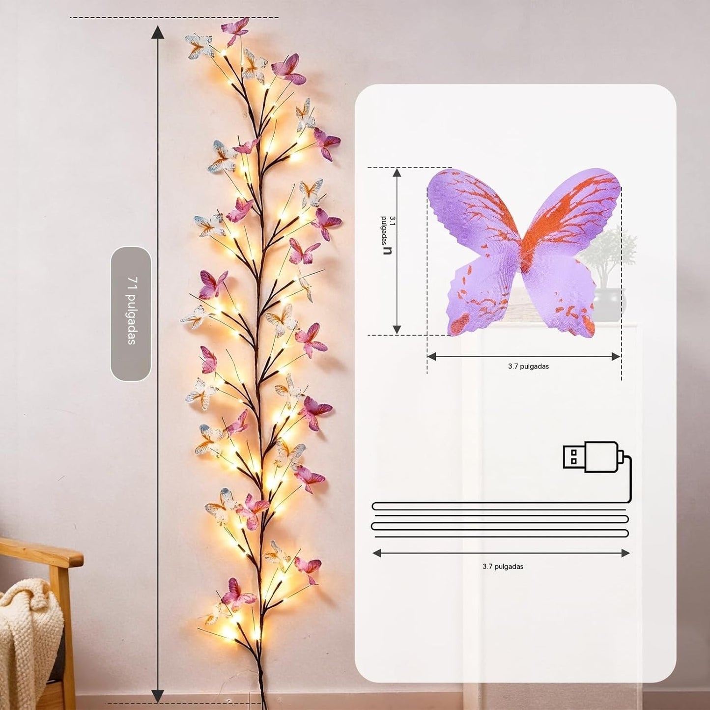 ✨Pago contra entrega✅️ Luces LED Flexibles en Forma de Enredadera con Mariposas – Decora tu Hogar con un Ambiente Mágico y Cálido 🦋💡