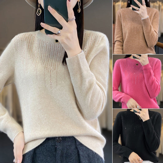 🔥🍁【Jesenski novi】【S-2XL】✨🌷Visokokvalitetni, moderan i elegantan ženski baršunasti kardigan s okruglim izrezom i nakitom