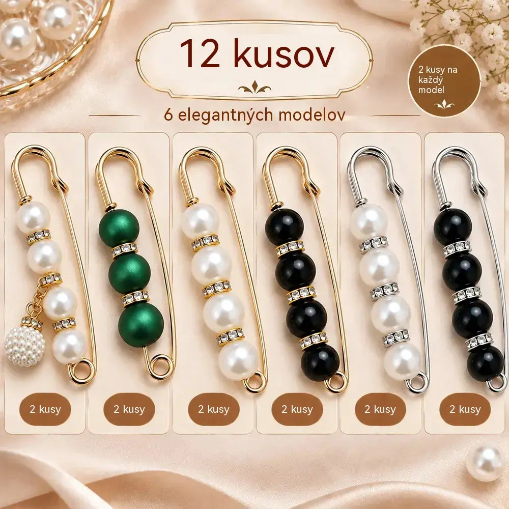 ✨ Elegantné perlové spony na úpravu pása a výstrihu (sada 12 kusov: 6 štýlov po 2 kusoch) 👗 | 💎 Bez nutnosti šitia · Elegantné a praktické