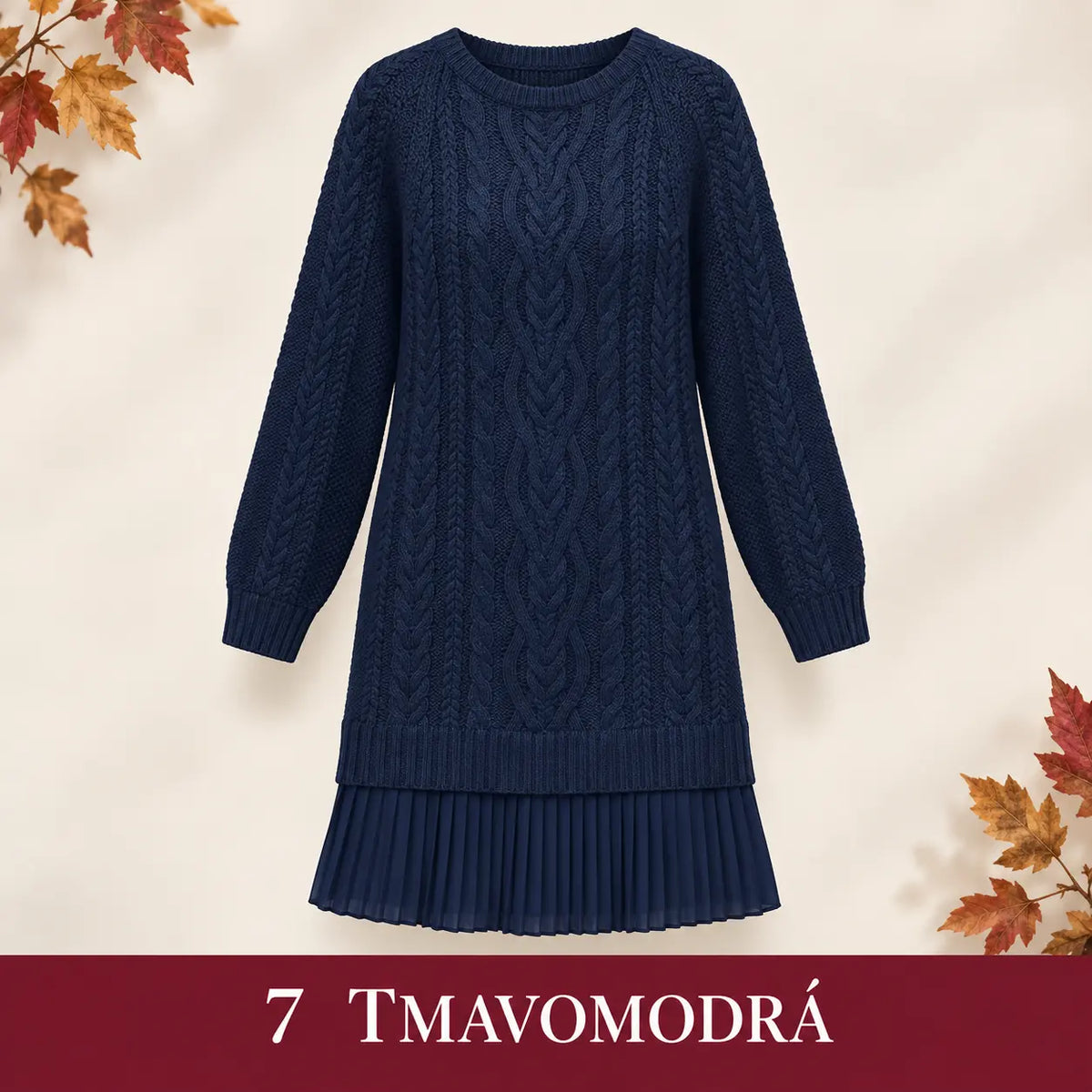 Elegantné pletené šaty s plisovaným lemom — pohodlný štýl na chladnejšie dni, dostupné vo veľkostiach S–3XL.