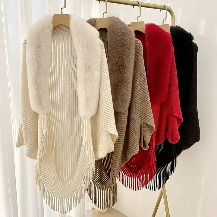 🔥🔥 Cardigan tricotat cald, cu șal, guler de blană, 2025