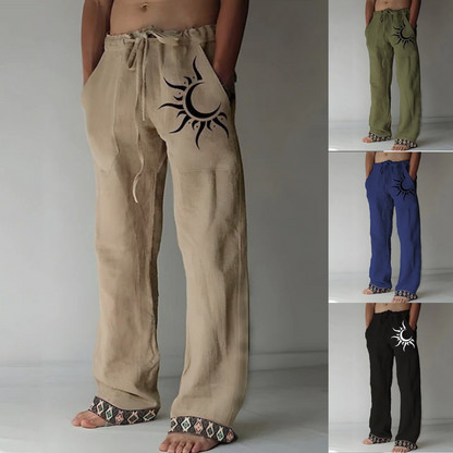 🌙👖 ¡50% de descuento! 🔥Pantalones de hombre de algodón y lino de tallas grandes con estampado de luna✅ Pago contra entrega