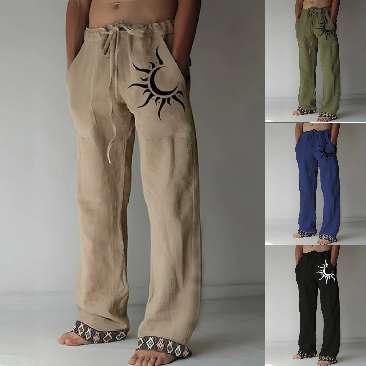 🌙👖 ¡50% de descuento! 🔥Pantalones de hombre de algodón y lino de tallas grandes con estampado de luna✅ Pago contra entrega