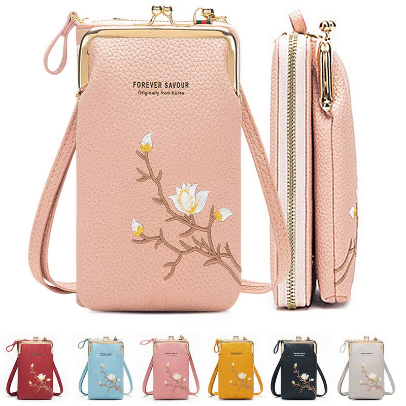 🔥【Téli újdonság】👜 Női bőr crossbody táska, gyönyörű hímzéssel, szobatelefonnal és aprópénzzel🎁