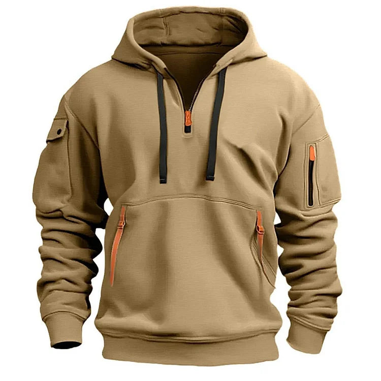 【S-5XL】Męska sportowa bluza z kapturem zapinana na zamek i wiele kieszeni-3766365