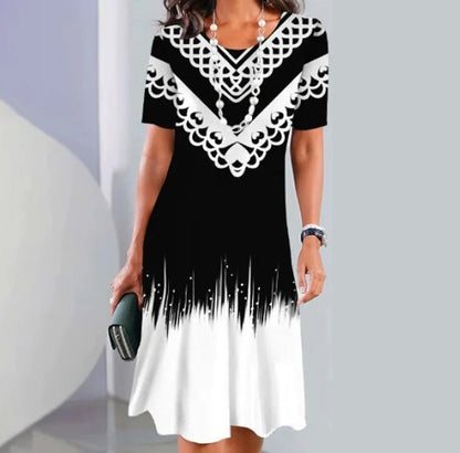 ✨ ✨【XS-5XL】👗👗2025 nowa letnia elegancka sukienka z okrągłym dekoltem i nadrukiem, wygodna i oddychająca