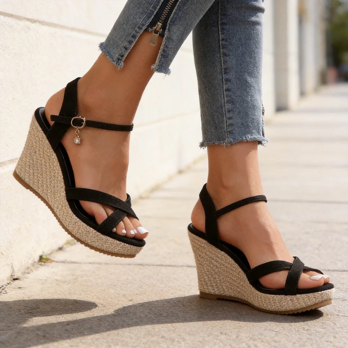 🔥【Oferta por tiempo limitado: 50% de descuento durante 3 días】Novedad 2026: Sandalias de cuña con tiras cruzadas de estilo retro