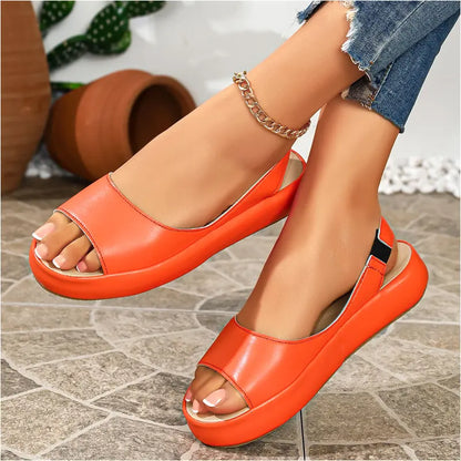 👡Pago contra entrega✅ Sandalias de punta abierta en piel auténtica con plataforma – Suela anatómica suave, estilo sin cordones☀️✨
