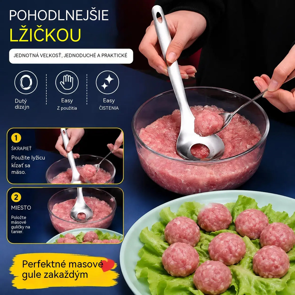 🍖 【Sada 3 kusov】Forma na mäsové guľky z nehrdzavejúcej ocele 304 – ideálna na výrobu mäsových a rybích guľôčok, perfektná na domáce varenie 🥄