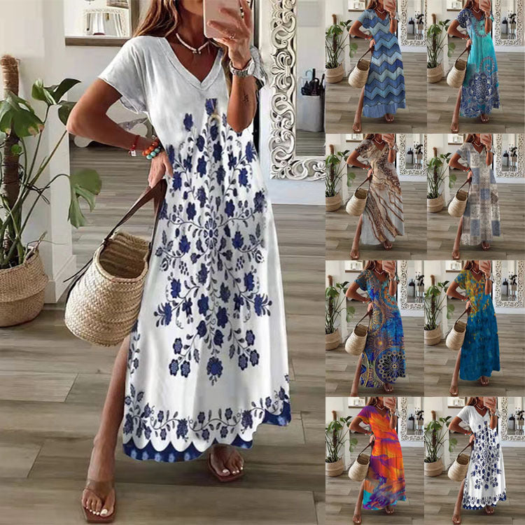 【S-5XL】2024 hot new print sukienka z krótkim rękawem 3698093