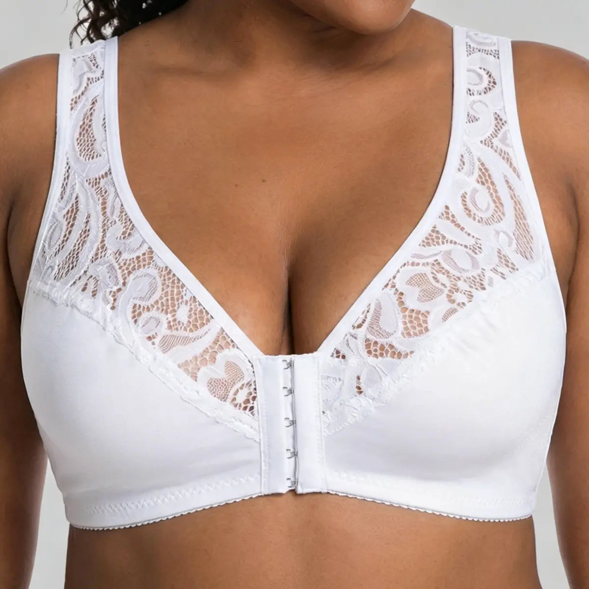 🔥👙【Conjunto de 3 piezas】【L-4XL】Sujetador push-up de encaje de tallas grandes, cierre frontal para poner y quitar fácilmente.