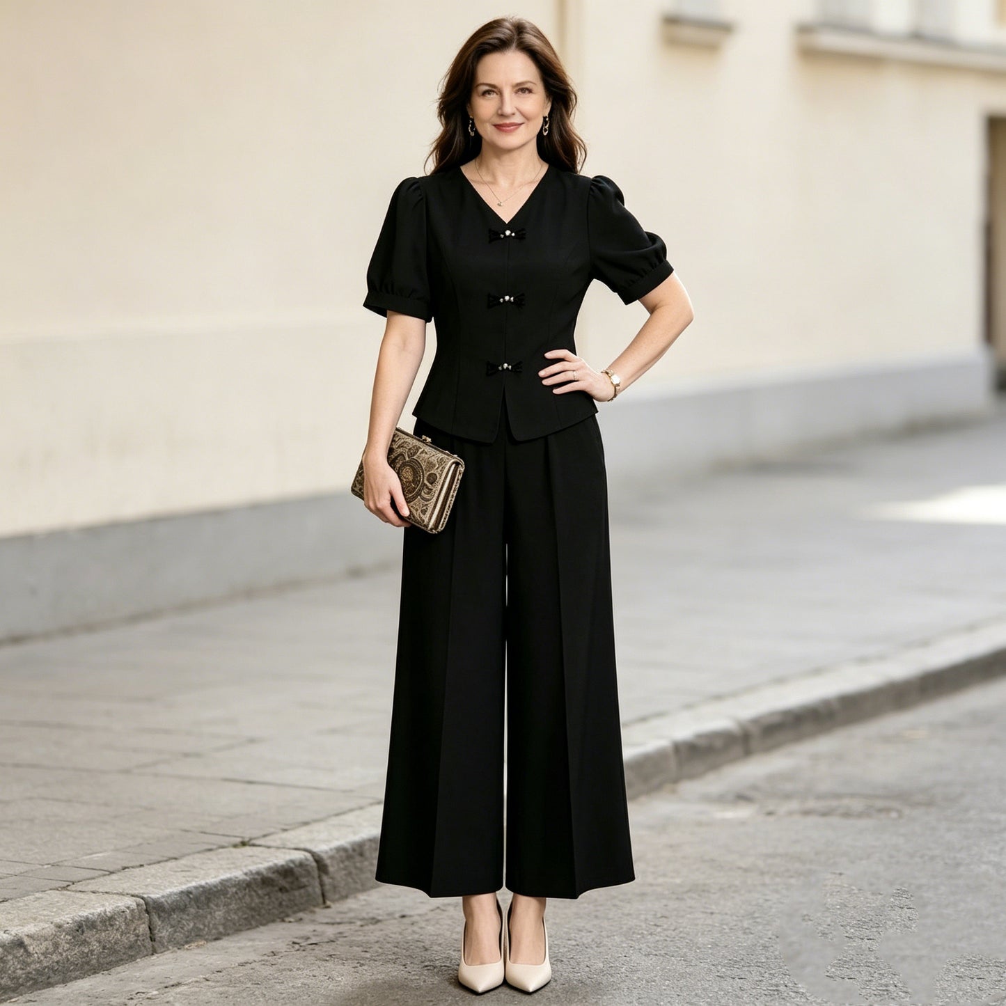 🌸【Tričko + Široké nohavice】Moderná retro súprava z príjemnej hodvábnej látky - Osviežujúca, štýlová a super pohodlná✨