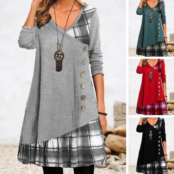 ✨【S-3XL】👗Nové elegantní šaty s výstřihem do V pro rok 2025, ležérní šaty s dlouhým rukávem a splývavým vzorem