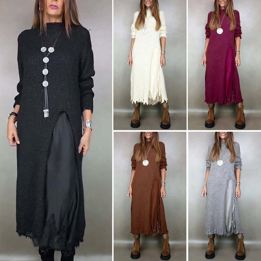 🔥⛄【XS-3XL】🌷🎉Nowa zimowa sukienka z dzianiny z długim rozcięciem po boku, stylowy i elegancki dwuczęściowy komplet