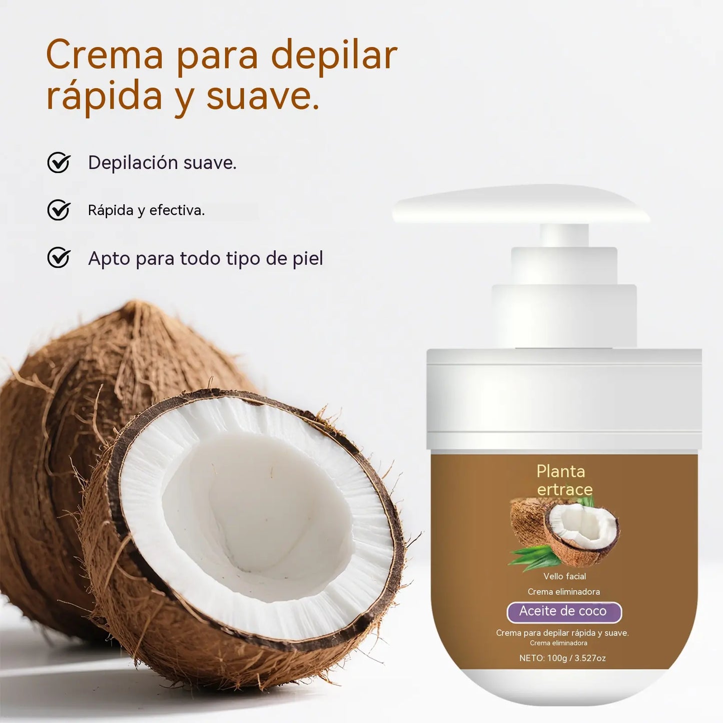 🔥🌷【Oferta especial✨】Crema depilatoria facial y labial con aceite de coco: suave y no irritante
