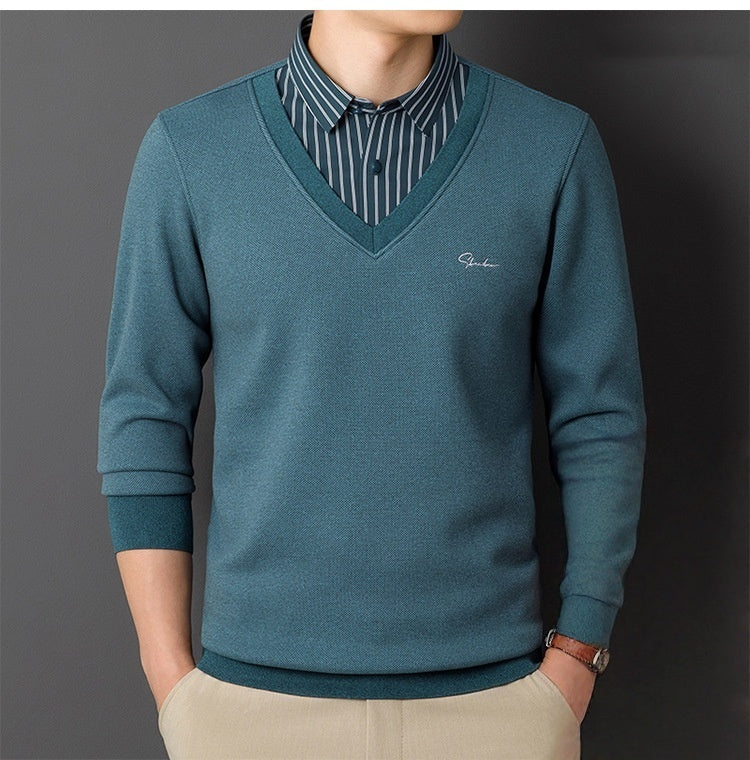 ✈️Oferta specjalna🔥【Kup jeden, a drugi dostaniesz gratis】Męska ciepła i ocieplana bluzka z kołnierzykiem z polaru【L-4XL】