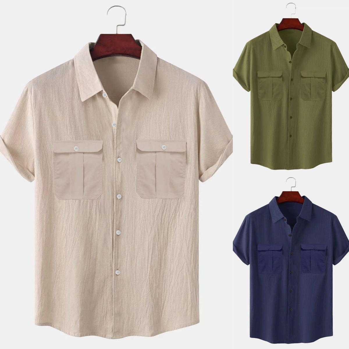 👕Wyprzedaż letnia [M-5XL] Europejska i amerykańska letnia moda jednokolorowa popularna męska prosta lniana koszula, lekki dojrzały styl casualowy