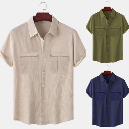 👕Wyprzedaż letnia [M-5XL] Europejska i amerykańska letnia moda jednokolorowa popularna męska prosta lniana koszula, lekki dojrzały styl casualowy