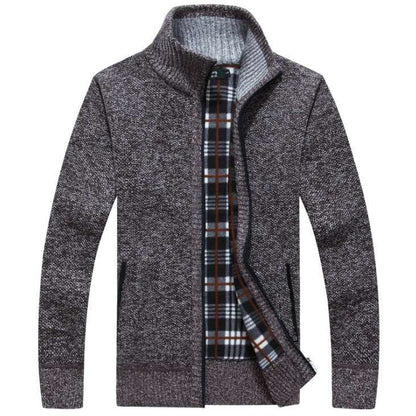 🔥49% sleva 🔥- Pánský zimní kardigan na zip, zesílený fleecový stojáček, volný a teplý