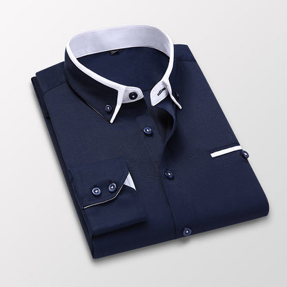 【M-5XL】 Męska, wysokiej jakości, elastyczna, wygodna koszula biznesowa z długim rękawem-3906690