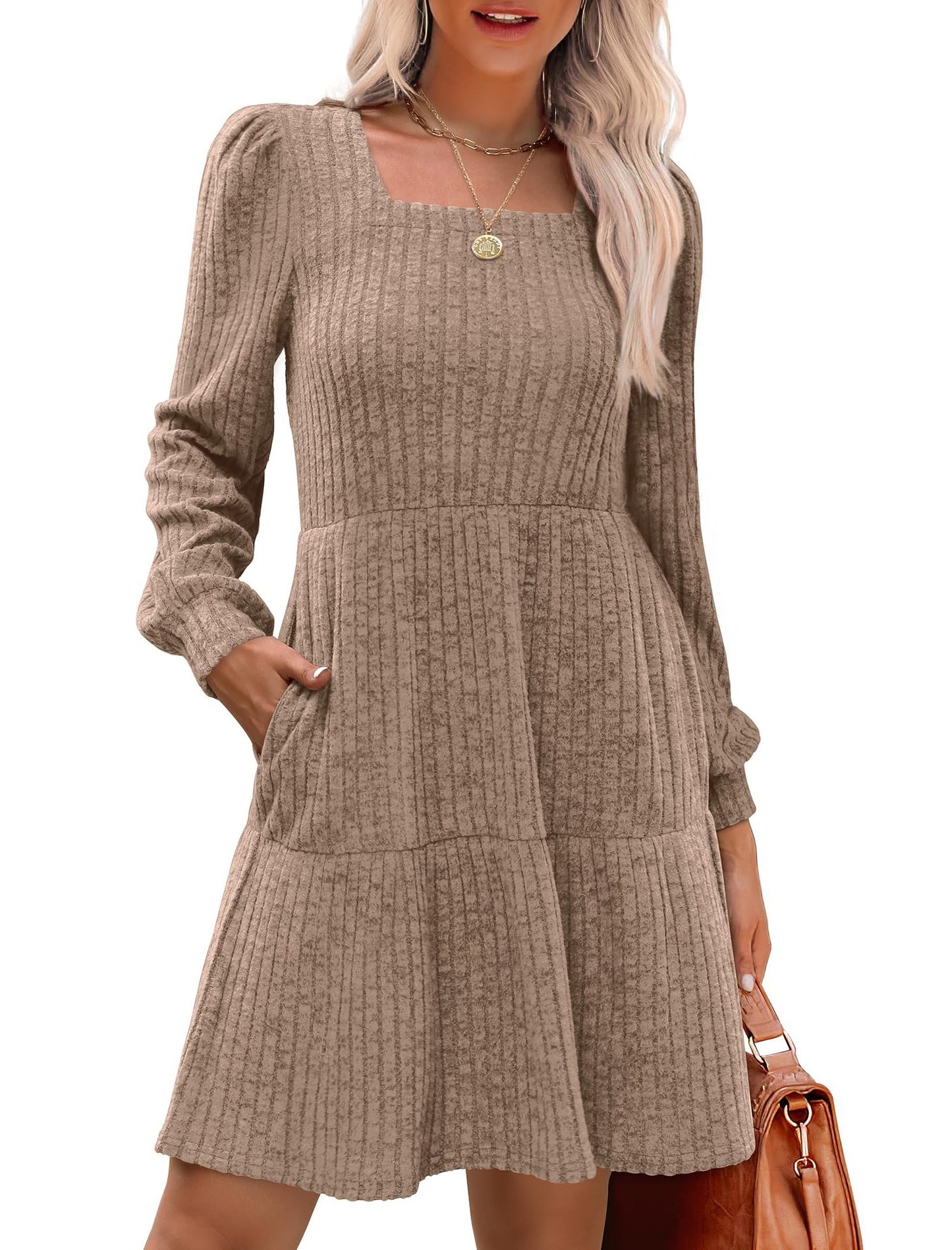 🔥🔥【S-2XL】2024 nowa zimowa modna damska dzianinowa sukienka wewnętrzna, delikatna i elegancka-3801532