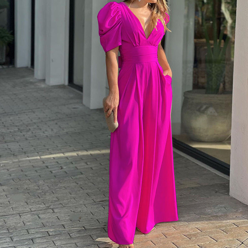 💐🌸【S-3XL】 2025 wiosenny temperament czysty kolor szczupła szeroka forma z V-neckline