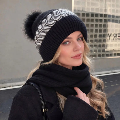 ❄️ Damska czapka zimowa z szalikiem i nausznikami | Ciepły zestaw dzianinowy 3 w 1
