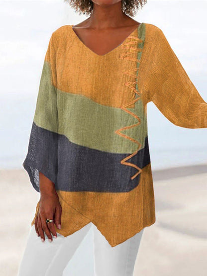 🔥💥 Nowy casualowy top z dekoltem w szpic i nieregularnym dołem3853532