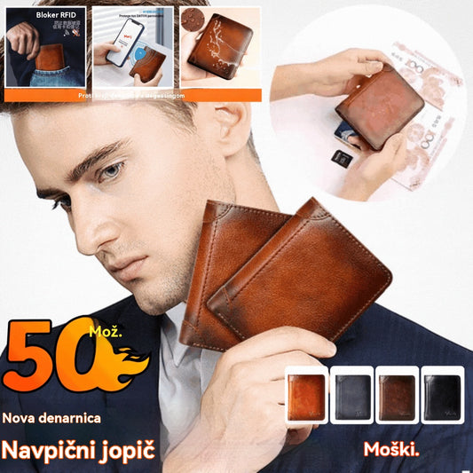 🎁 Moška usnjena denarnica iz pravega govejega usnja - RFID zaščita in eleganten dizajn