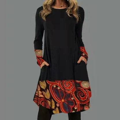 🍃🔥【S-5XL】2025 Wiosna Nowa Elegancka Swobodna Retro Etniczna Stylowa Drukowana Sukienka