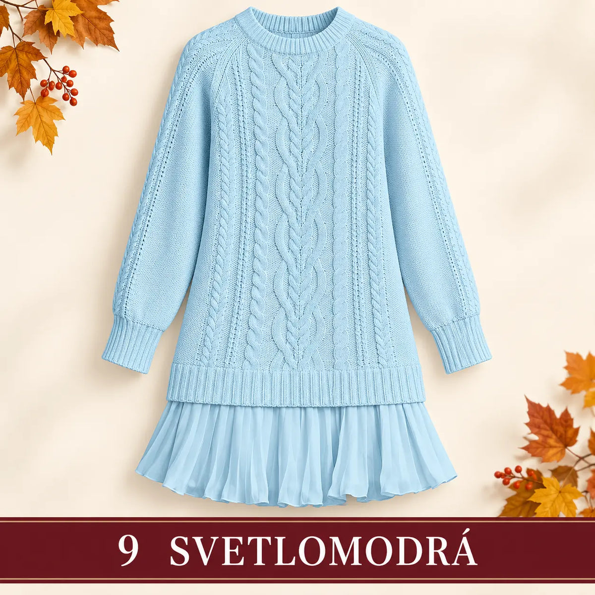 Elegantné pletené šaty s plisovaným lemom — pohodlný štýl na chladnejšie dni, dostupné vo veľkostiach S–3XL.