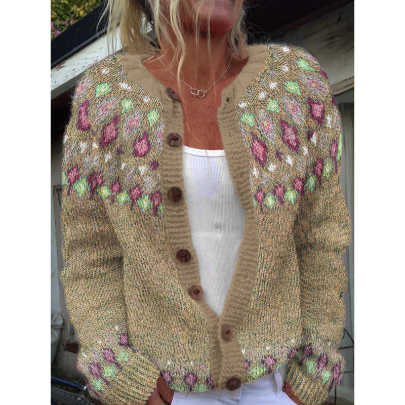 🔥🌷【50% zniżki✨】【S-5XL】Nowy zimowy damski sweter kardigan w stylu retro z eleganckim nadrukiem