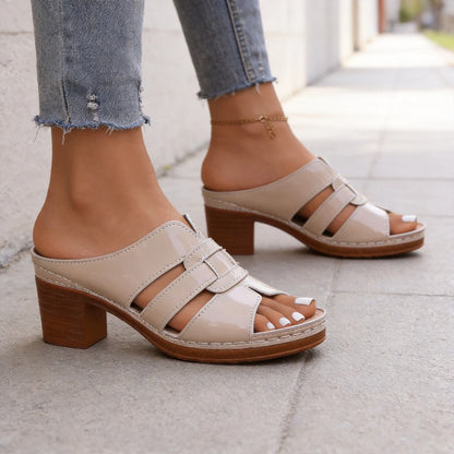 🛍️ ¡Elegancia veraniega! Sandalias modernas de tacón grueso con diseño calado | Tallas 36-43.