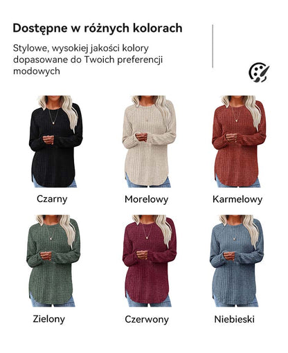 Klasyczny sweter dzianinowy na jesień i zimę – miękki, ciepły i kobiecy.