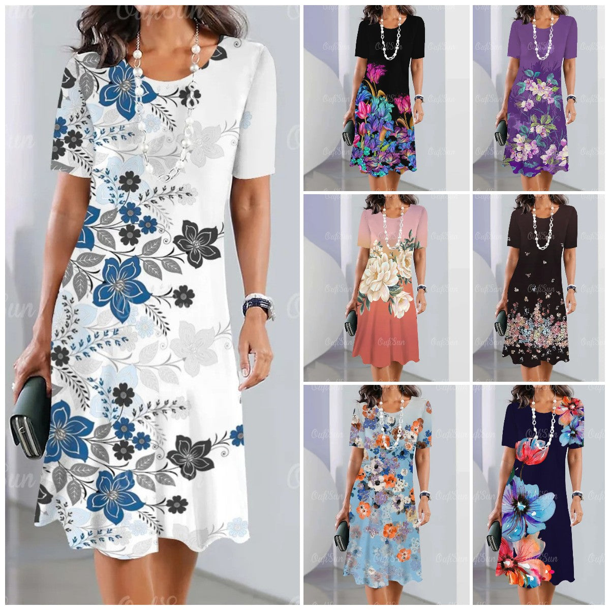 👗💖【S-5XL】Vestido sexy de cuello redondo con estampado 2025 para mujer.