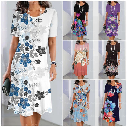 👗💖【S-5XL】Vestido sexy de cuello redondo con estampado 2025 para mujer.