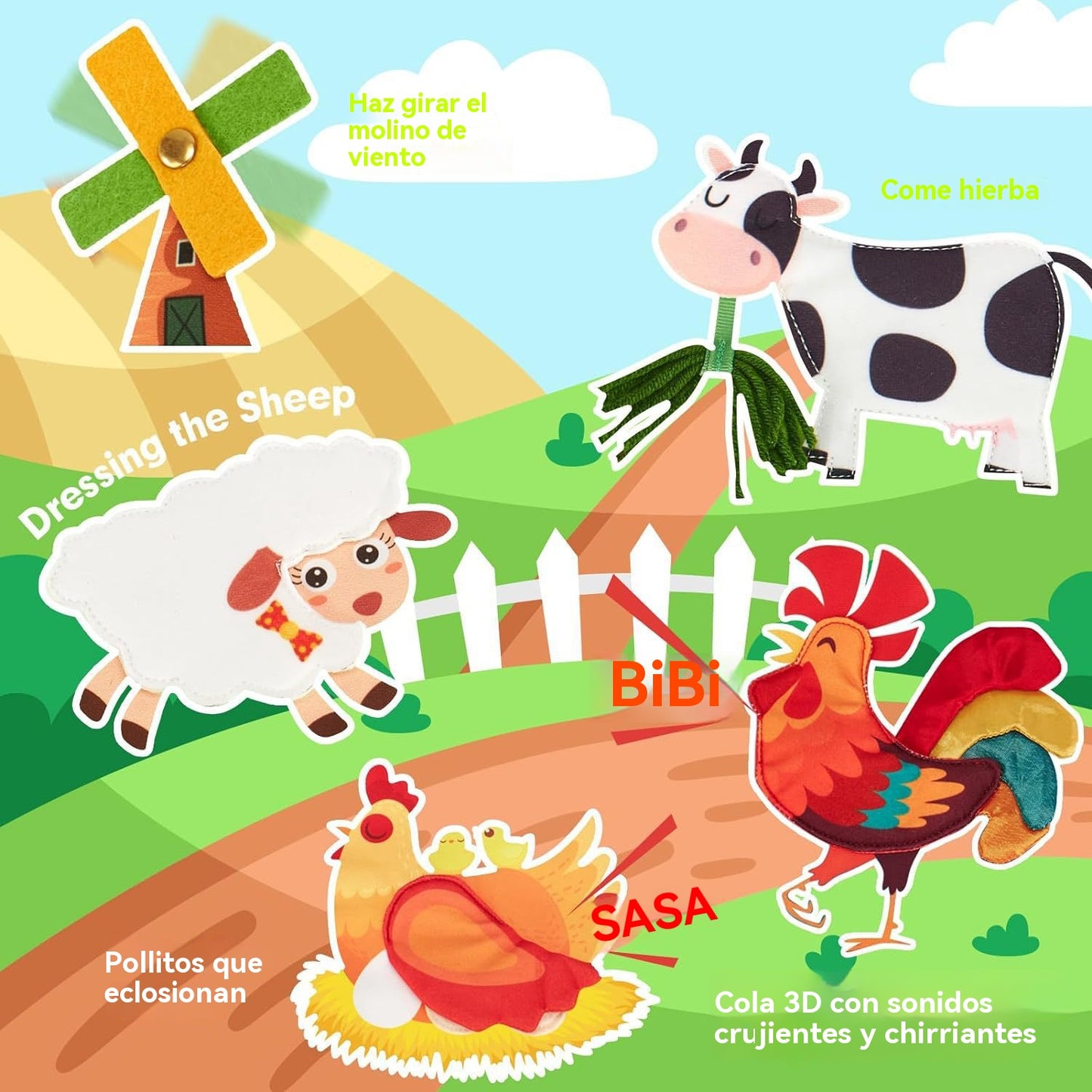 👶Un juguete infantil muy popular🎁 Libros de tela educativos de fieltro para niños pequeños:  libros de tela interactivos con temática de granja