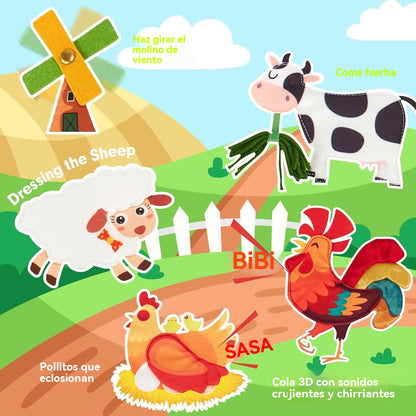 👶Un juguete infantil muy popular🎁 Libros de tela educativos de fieltro para niños pequeños:  libros de tela interactivos con temática de granja