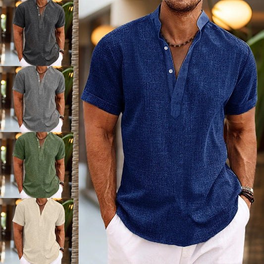 【S-3XL】Męska koszula z krótkim rękawem w jednolitym kolorze-3721655