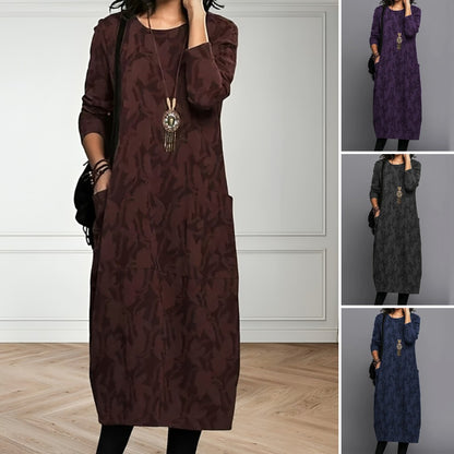 👗【6 barv S–3XL】Ženska ohlapna dolga obleka s potiskom · Udobna, elegantna in lahka · 50 % popust + hitra dostava