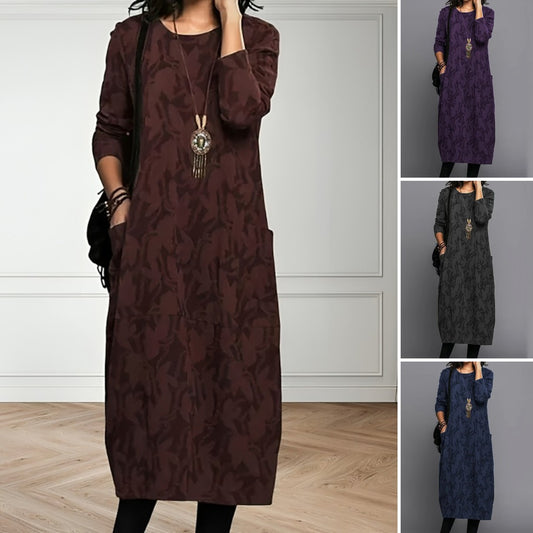 👗【6 barv S–3XL】Ženska ohlapna dolga obleka s potiskom · Udobna, elegantna in lahka · 50 % popust + hitra dostava