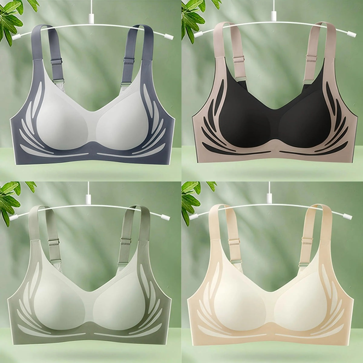 🔥【Oferta por tiempo limitado】🔥【Paquete de 4】Sujetador de una pieza sin aros para mujer【40-85 kg】🌸💕