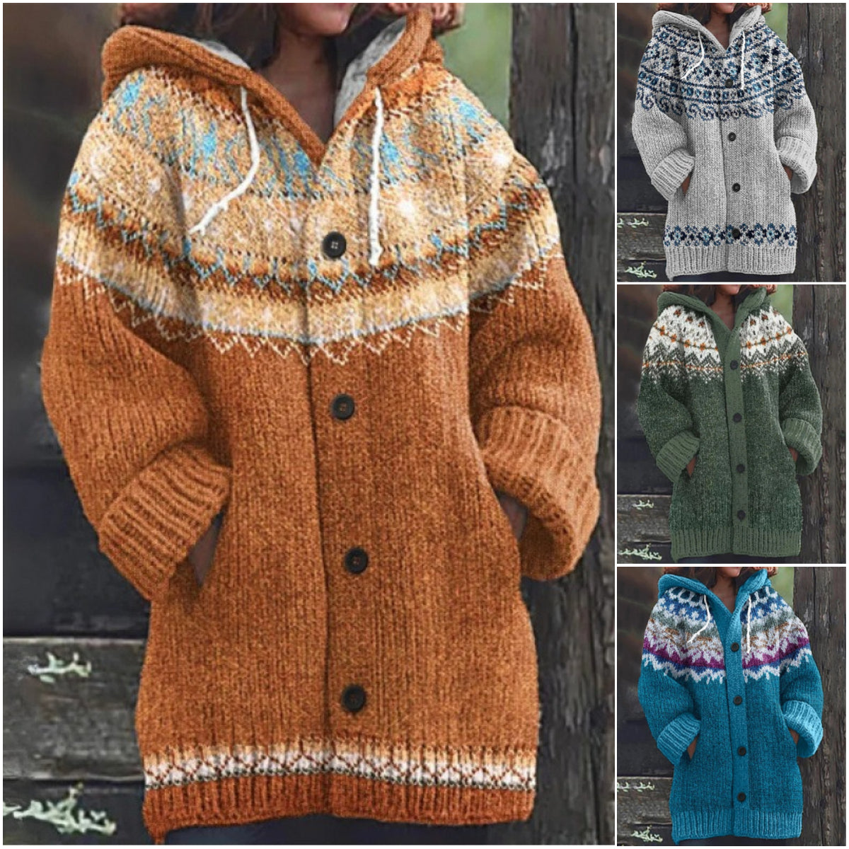 🔥✨【50% отстъпка🎉】【S-5XL】Ново есенно/зимно елегантно цветно ретро яке с качулка
