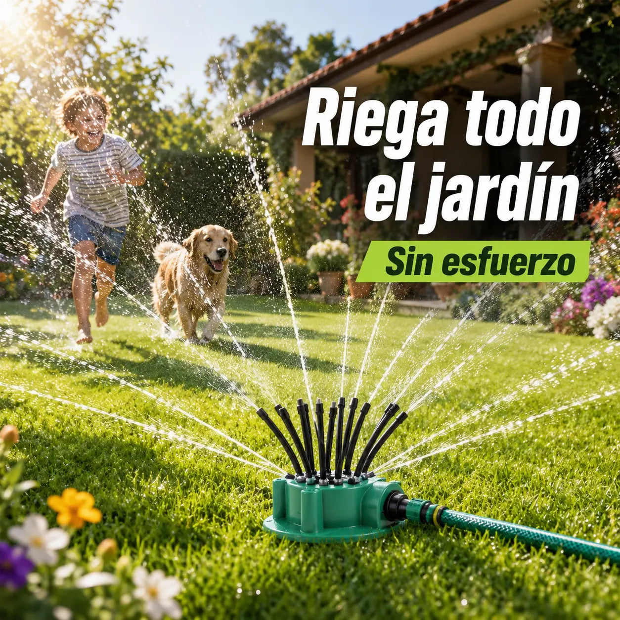✨ Aspersor automático multicabezal de jardín de 360° ✅️Pago contra entrega